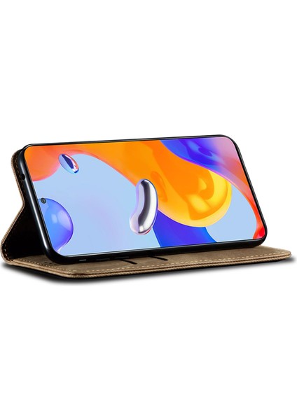 Xiaomi Redmi Için Cüzdan Telefon Kılıfı Not 11T Pro 5g/not 11T Pro+ 5G/K50I 5g/not 12T Pro 5g/poco X4 Gt 5g, Pu Deri Kot Ceza Doku Doku Standı Kapak-Khaki (Yurt Dışından)