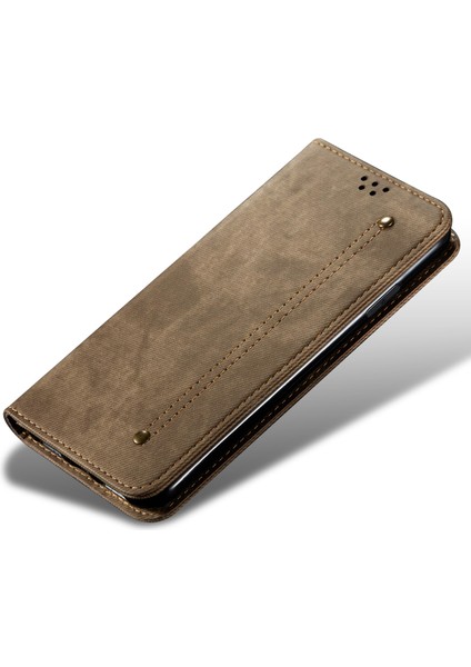 Xiaomi Redmi Için Cüzdan Telefon Kılıfı Not 11T Pro 5g/not 11T Pro+ 5G/K50I 5g/not 12T Pro 5g/poco X4 Gt 5g, Pu Deri Kot Ceza Doku Doku Standı Kapak-Khaki (Yurt Dışından)