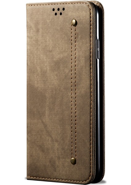 Xiaomi Redmi Için Cüzdan Telefon Kılıfı Not 11T Pro 5g/not 11T Pro+ 5G/K50I 5g/not 12T Pro 5g/poco X4 Gt 5g, Pu Deri Kot Ceza Doku Doku Standı Kapak-Khaki (Yurt Dışından)
