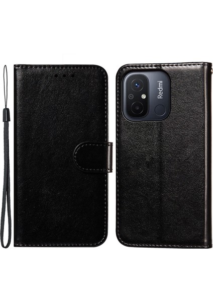 Xiaomi Redmi Için 12C 4g Toz Geçirmez Telefon Kılıfı Pu Deri Cüzdan Stand Flip Scratch Anti-Cratch Telefon Kapak Black (Yurt Dışından)