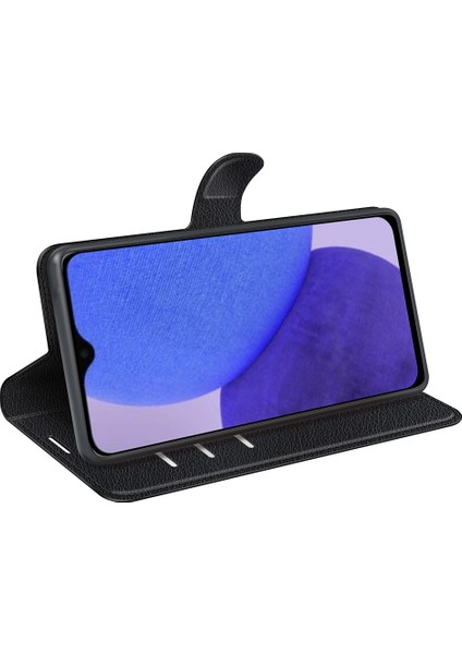 Xiaomi Için Redmi A1+ 4g/a2+ 4g/poco C50 4g Litchi Doku Folio Flip Telefon Kapağı Standı Cüzdan Pu Deri+ Tpu Case-Black (Yurt Dışından)