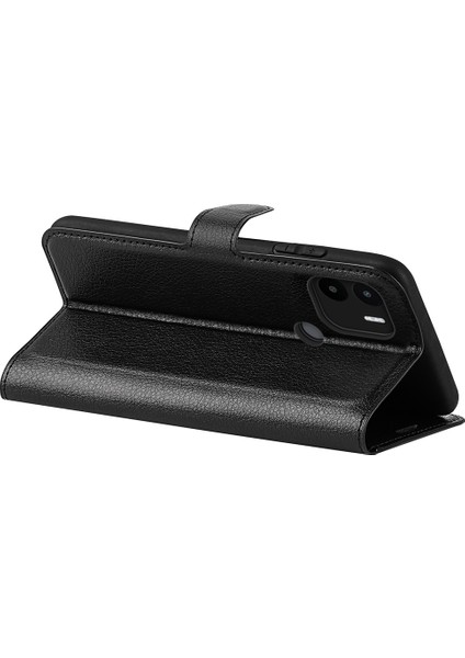 Xiaomi Için Redmi A1+ 4g/a2+ 4g/poco C50 4g Litchi Doku Folio Flip Telefon Kapağı Standı Cüzdan Pu Deri+ Tpu Case-Black (Yurt Dışından)