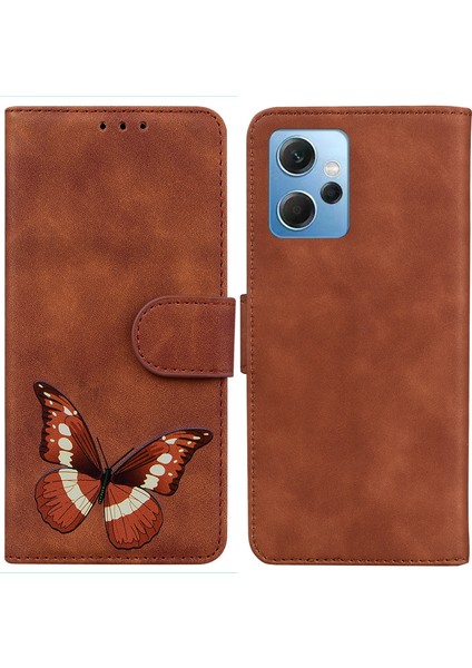 Xiaomi Için Redmi Note 12 4g Pu Deri Cüzdan Kapak Kelebek Baskı Flip Stand Şok Geçirmez Telefon Vaka-Kahverengi (Yurt Dışından)
