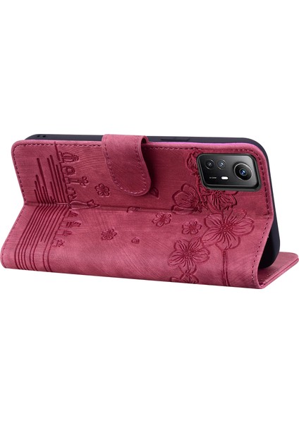Xiaomi Için Redmi Note 12S 4g Sevimli Pu Deri Deri Telefon Kılıfı Şok Geçirmez Stand Cüzdan Kapağı Strap-Wine Red ile (Yurt Dışından) modelleri
