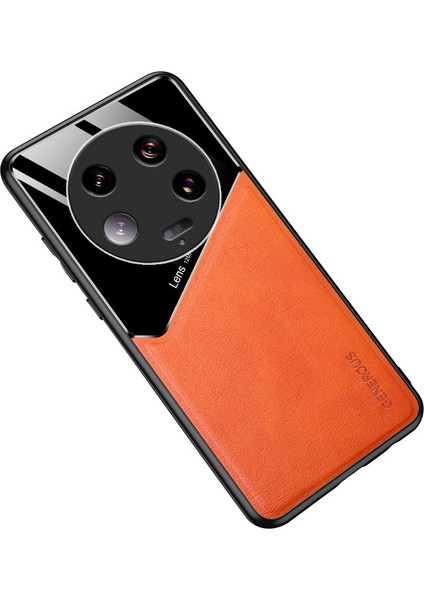 Xiaomi 13 Ultra Koruyucu Kapak Pu Deri Kaplamalı Tpu+Pc Telefon Kılıfı Metal Metal Sac-Orange (Yurt Dışından)