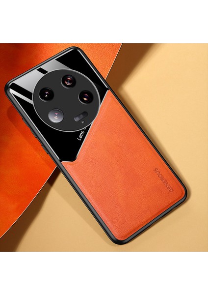 Xiaomi 13 Ultra Koruyucu Kapak Pu Deri Kaplamalı Tpu+Pc Telefon Kılıfı Metal Metal Sac-Orange (Yurt Dışından)