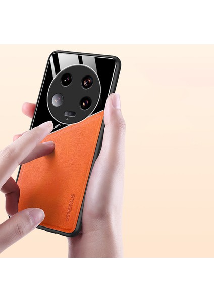 Xiaomi 13 Ultra Koruyucu Kapak Pu Deri Kaplamalı Tpu+Pc Telefon Kılıfı Metal Metal Sac-Orange (Yurt Dışından)