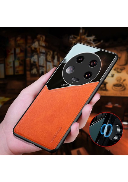 Xiaomi 13 Ultra Koruyucu Kapak Pu Deri Kaplamalı Tpu+Pc Telefon Kılıfı Metal Metal Sac-Orange (Yurt Dışından)