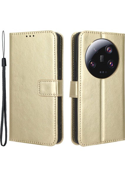 Xiaomi Için Pu Deri Cüzdan Kılıfı 13 Ultra, Çılgın At Doku Telefon Kapağı Stand-Altın ile (Yurt Dışından)