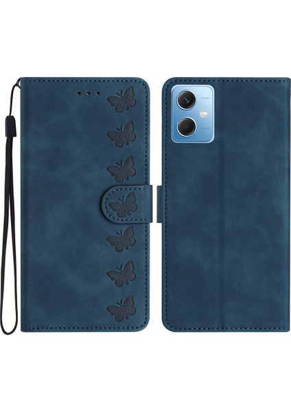Xiaomi Için Poco X5 5g/redmi Note 12 5g (Çin)/(Hindistan)/(Global) Telefon Kılıfı Deri Deri Cüzdan Baskılı Kelebek Stand Kapak Mavisi (Yurt Dışından)