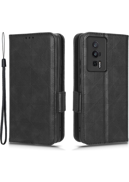 Xiaomi Poco F5 Pro 5g/redmi K60 Pro 5G/K60 5g Pu Deri Telefon Kapak Stand Stand Cüzdanı Dot Deseni Baskı-Black Için (Yurt Dışından)