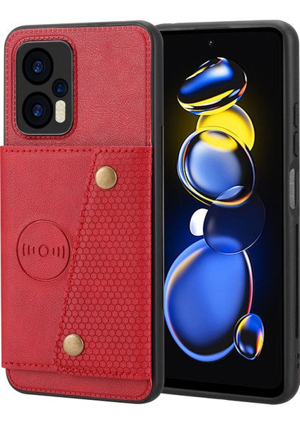 Xiaomi Için Redmi Note 12 Turbo/poco F5 5g Kickstand Pu Deri Kaplamalı Tpu Telefon Kapağı Kart Yuvaları-Kırmızı (Yurt Dışından)