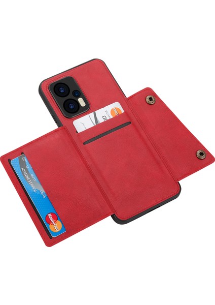 Xiaomi Için Redmi Note 12 Turbo/poco F5 5g Kickstand Pu Deri Kaplamalı Tpu Telefon Kapağı Kart Yuvaları-Kırmızı (Yurt Dışından)