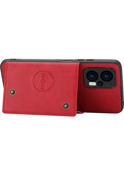 Xiaomi Için Redmi Note 12 Turbo/poco F5 5g Kickstand Pu Deri Kaplamalı Tpu Telefon Kapağı Kart Yuvaları-Kırmızı (Yurt Dışından)