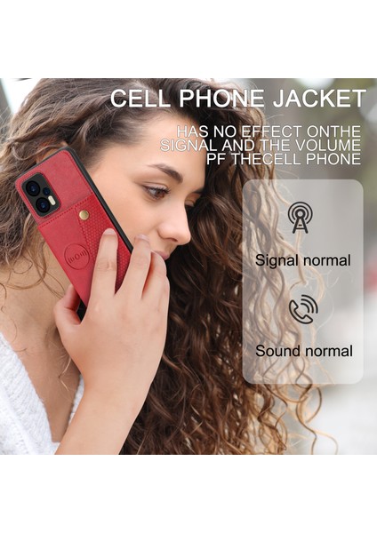 Xiaomi Için Redmi Note 12 Turbo/poco F5 5g Kickstand Pu Deri Kaplamalı Tpu Telefon Kapağı Kart Yuvaları-Kırmızı (Yurt Dışından)