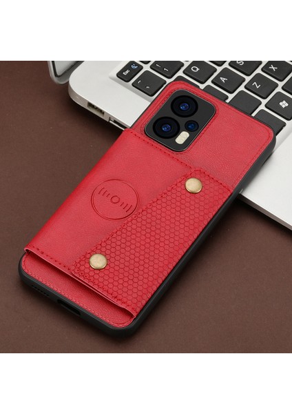 Xiaomi Için Redmi Note 12 Turbo/poco F5 5g Kickstand Pu Deri Kaplamalı Tpu Telefon Kapağı Kart Yuvaları-Kırmızı (Yurt Dışından)