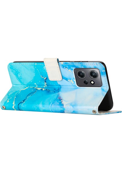 Xiaomi Için Redmi Not 12 4g Mermer Pot Desen Pu Deri Kılıf Stand Cüzdan Omuz Kayışı Mavisi/yeşil ile Flip Telefon Kapağı (Yurt Dışından)