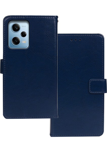 Xiaomi Redmi Için Note 12 Pro 5g/note 12 Pro Speed ​​5g/poco X5 Pro 5g Tam Koruma Çılgın At Dokusu Telefon Kılıf Stand Pu Deri Dergisi Akıllı Telefon Kapak Blue (Yurt Dışından)