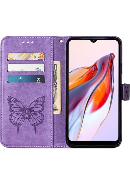 Xiaomi Redmi Için Deri Telefon Kılıfı 12C 4G/11A 4g/poco C55 4g, Cüzdan Kelebek Çiçek Stand El Strap-Purple ile Flip Telefon Kapağı (Yurt Dışından) fiyatları