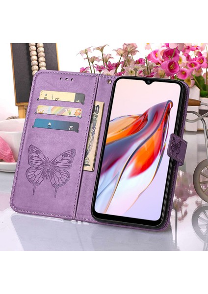 Xiaomi Redmi Için Deri Telefon Kılıfı 12C 4G/11A 4g/poco C55 4g, Cüzdan Kelebek Çiçek Stand El Strap-Purple ile Flip Telefon Kapağı (Yurt Dışından) fırsatları