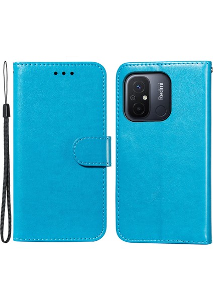 Xiaomi Redmi Için 12C 4g Toz Geçirmez Telefon Kılıfı Pu Deri Cüzdan Stand Flip Scratch Anti-Cratch Telefon Kapak Mavisi (Yurt Dışından)