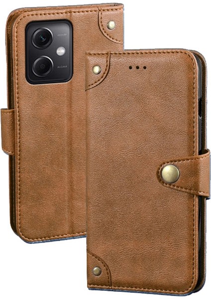 Xiaomi Redmi Için Cep Telefonu Kılıfı Not 12 5g (Global)/(Hindistan)/poco X5 5g, Ince Doku Pu Deri Cüzdan Standı Telefon Kapak-Brown (Yurt Dışından)