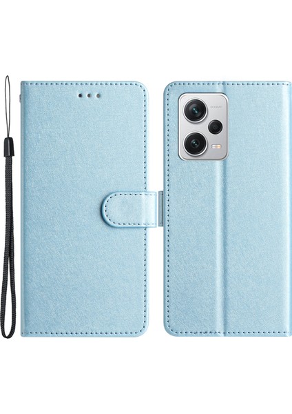 Xiaomi Redmi Için Note 12 Pro 5g/12 Pro Speed ​​5g/poco X5 Pro 5g Deri Flip Shell Cüzdan Stand Ipek Doku Telefon Kılıfı Sky Mavi (Yurt Dışından)