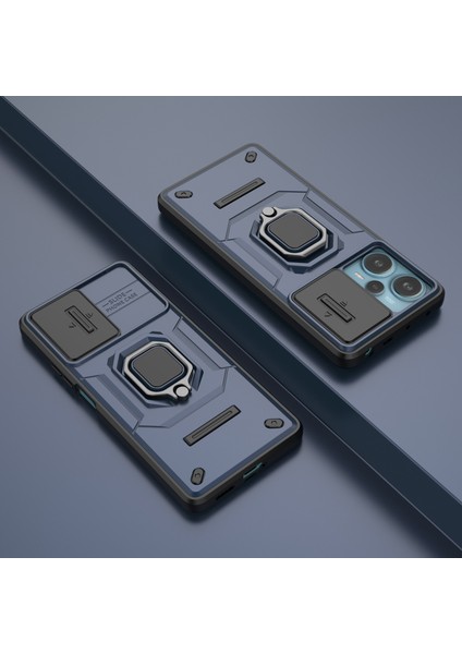 Pc+Tpu Kabuğu Xiaomi Için Poco F5 5g/redmi Not 12 Turbo, Anti-Drop Telefon Kasası Slayt Lens Koruması Kickstand Arka Kapak-Mavi (Yurt Dışından) modelleri