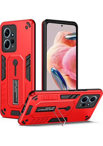 Xiaomi Için Redmi Note 12 4g Tpu+Pc Telefon Kapağı Yumuşak Halka Kayış Kırmızılı Gizli Kickstand Kasası (Yurt Dışından)