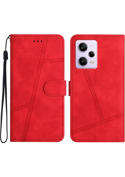 Xiaomi Redmi Için Note 12 Pro 5g/note 12 Pro Speed ​​5g/poco X5 Pro 5g Baskılı Hat Pu Deri Deri Dokunlu Cüzdan Stand Telefon Kapak-Kırmızı (Yurt Dışından)