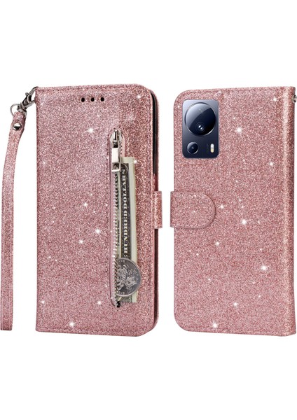 Xiaomi 13 Lite/civi 2 5g Işıltılı Deri Telefon Standı Kılıf Zippered Cüzdan Telefon Kapak Golü Altın (Yurt Dışından)
