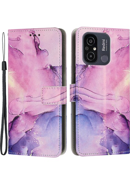 Xiaomi Için Redmi 12C 4G/11A 4g Cep Telefon Kılıfı Stand Cüzdan Mermer Desen Pu Deri Telefon Kapağı Strap-Purple ile (Yurt Dışından)