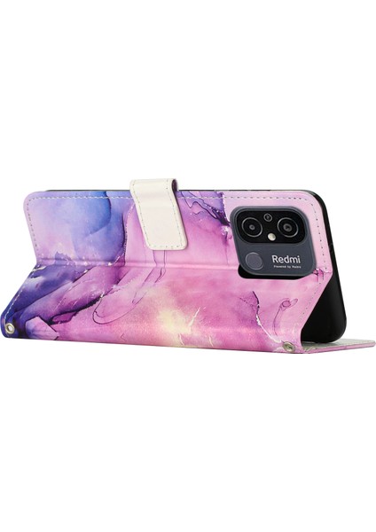 Xiaomi Için Redmi 12C 4G/11A 4g Cep Telefon Kılıfı Stand Cüzdan Mermer Desen Pu Deri Telefon Kapağı Strap-Purple ile (Yurt Dışından) indirimleri