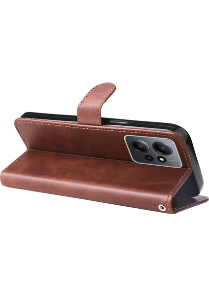 Xiaomi Için Redmi Not 12 4g Zipper Cep Deri Kılıf Buzağı Doku Standı Cüzdan Telefon Kapak-Kahverengi (Yurt Dışından)
