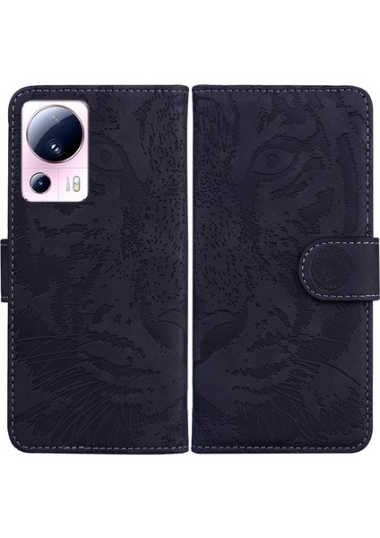 Xiaomi Için Cüzdan Stand Kılıfı 13 Lite/civi 2 5g Pu Deri Kaplan Baskılı Şok Geçirmez Telefon Kapak Black (Yurt Dışından)