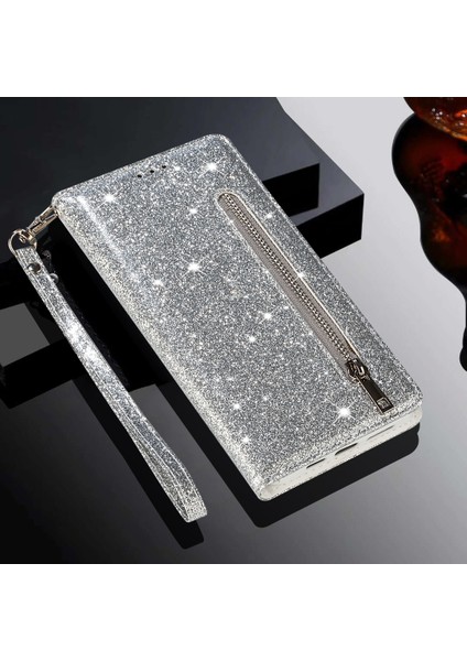Xiaomi 13 Lite/civi 2 5g Glittery Deri Telefon Stand Kılıfı Zippered Cüzdan Telefon Kapak Silver (Yurt Dışından) indirimleri
