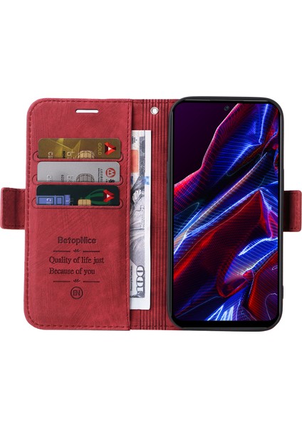 Xiaomi Redmi Için Telefon Kapağı Not 12 5g (Global)/(Hindistan)/(Çin)/poco X5 5g/cüzdan Stand Baskılı Hat Dikiş Pu Deri Kılıf Kırmızısı (Yurt Dışından) modelleri