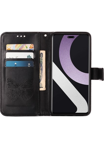 Xiaomi Için Pu Deri Telefon Kılıfı 13 Lite/civi 2 5g, Kelebek Çiçek Baskılı Anti-Çizelge Cüzdan Stand Kapağı El Strap-Black (Yurt Dışından) modelleri