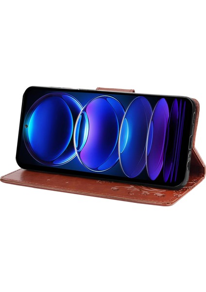 Xiaomi Için Redmi Note 12 5g (Global)/(Hindistan)/(Çin)/poco X5 5g Telefon Kılıfı Çiçek Kelebek Baskılı Deri Cüzdan Stand Kapak Kahverengi (Yurt Dışından)