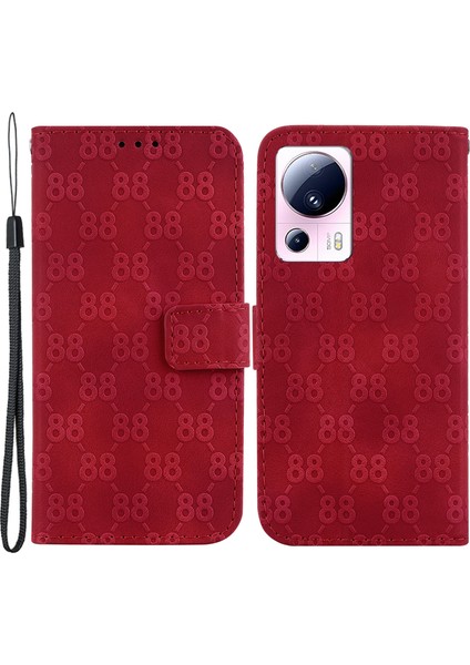 Xiaomi 13 Lite/civi 2 5g Çift 8 Şekilli Baskı Deri Anti-Çizik Kabuk Cüzdanı Stand Telefon Kapak-Kırmızı (Yurt Dışından)