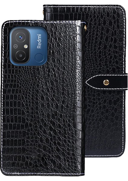 Xiaomi Redmi Için 12C 4g Timsah Pu Pu Deri Deri Telefon Flip Cüzdan Kılıfı Görüntüleme Standı Anti-Çizelge Manyetik Toka Telefon Kapak Black (Yurt Dışından)