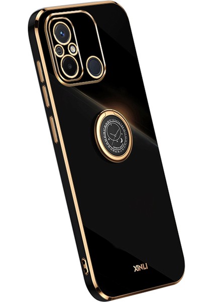 Xiaomi Redmi Için Xinli 12C 4g Yüzük Kickstand Telefon Koruyucu Kılıf Elektrapan Altın Kenar Tpu Arka Kapak Black (Yurt Dışından)