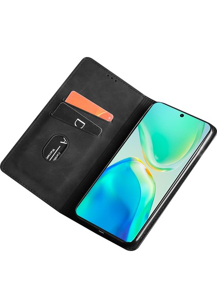 Xiaomi Için Redmi Note 12 4g Kart Tutucu Telefon Kılıfı Cilt Touch Pu Deri Stand Kapak Black (Yurt Dışından)