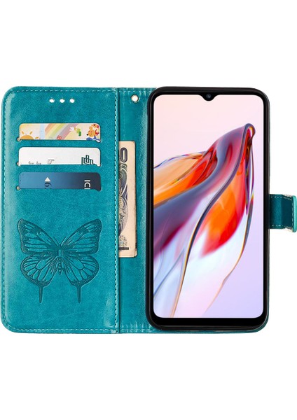 Xiaomi Redmi Için Deri Telefon Kılıfı 12C 4G/11A 4g/poco C55 4g, Cüzdan Kelebek Çiçek Stand El Strap-Blue ile Flip Telefon Kapağı (Yurt Dışından) fiyatları