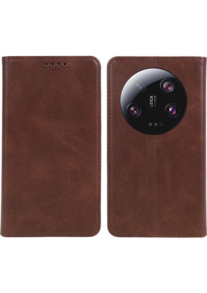Xiaomi Için 13 Ultra Etkiye Dayanıklı Pu Deri Deri Stand Kılıf Cüzdan Buzağı Doku Cep Telefonu Kapak Kahverengi (Yurt Dışından)