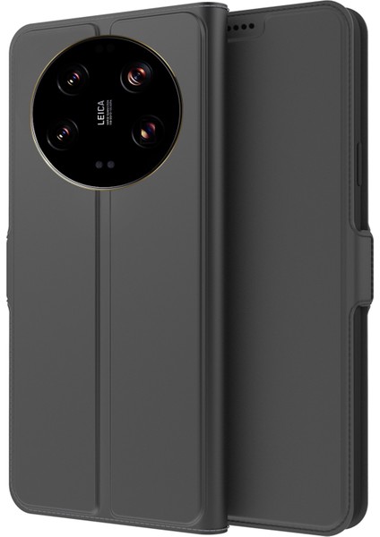 Xiaomi 13 Ultra Manyetik Pu Deri Deri Flip Cep Telefonu Kapak Stand Kartı Yuvası Şok Geçirmez Telefon Kılıfı Black (Yurt Dışından)