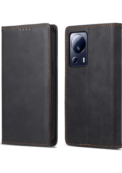 Df-05 Xiaomi Için Cep Telefon Kılıfı 13 Lite/civi 2 5g, Cüzdan Pu Deri Anti-Çizelge Rfıd Engelleme Stand Kapağı Black (Yurt Dışından)