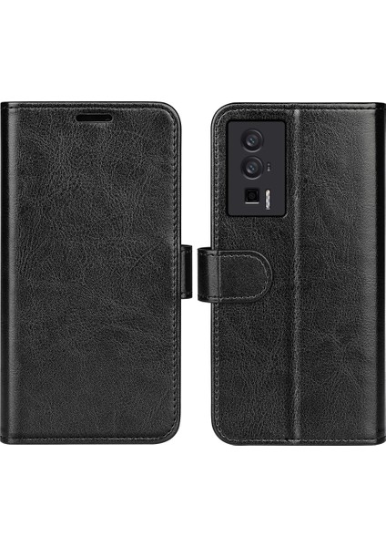 Xiaomi Poco F5 Pro 5g/redmi K60 Pro 5G/K60 5g, Çılgın At Dokusu Çekmeye Dayanıklı Deri Cüzdan Kılıfı Stand-Black Için Cep Telefonu Kapağı (Yurt Dışından)