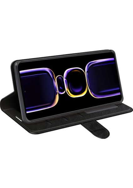 Xiaomi Poco F5 Pro 5g/redmi K60 Pro 5G/K60 5g, Çılgın At Dokusu Çekmeye Dayanıklı Deri Cüzdan Kılıfı Stand-Black Için Cep Telefonu Kapağı (Yurt Dışından) modelleri