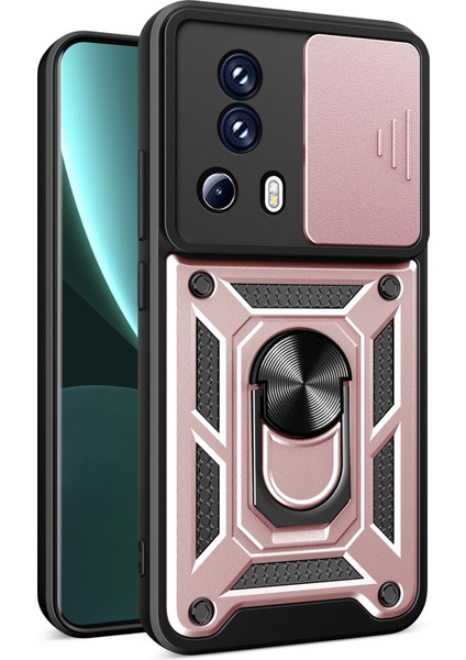 Xiaomi Için 13 Lite/civi 2 5g Kickstand Pc+Tpu Telefon Kılıfı Slayt Kamera Lens Koruma Telefon Kapak Çizgisi Altın (Yurt Dışından)